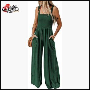 Polyester Sleeveless Jumpsuit with Pockets, Wide Leg Romper